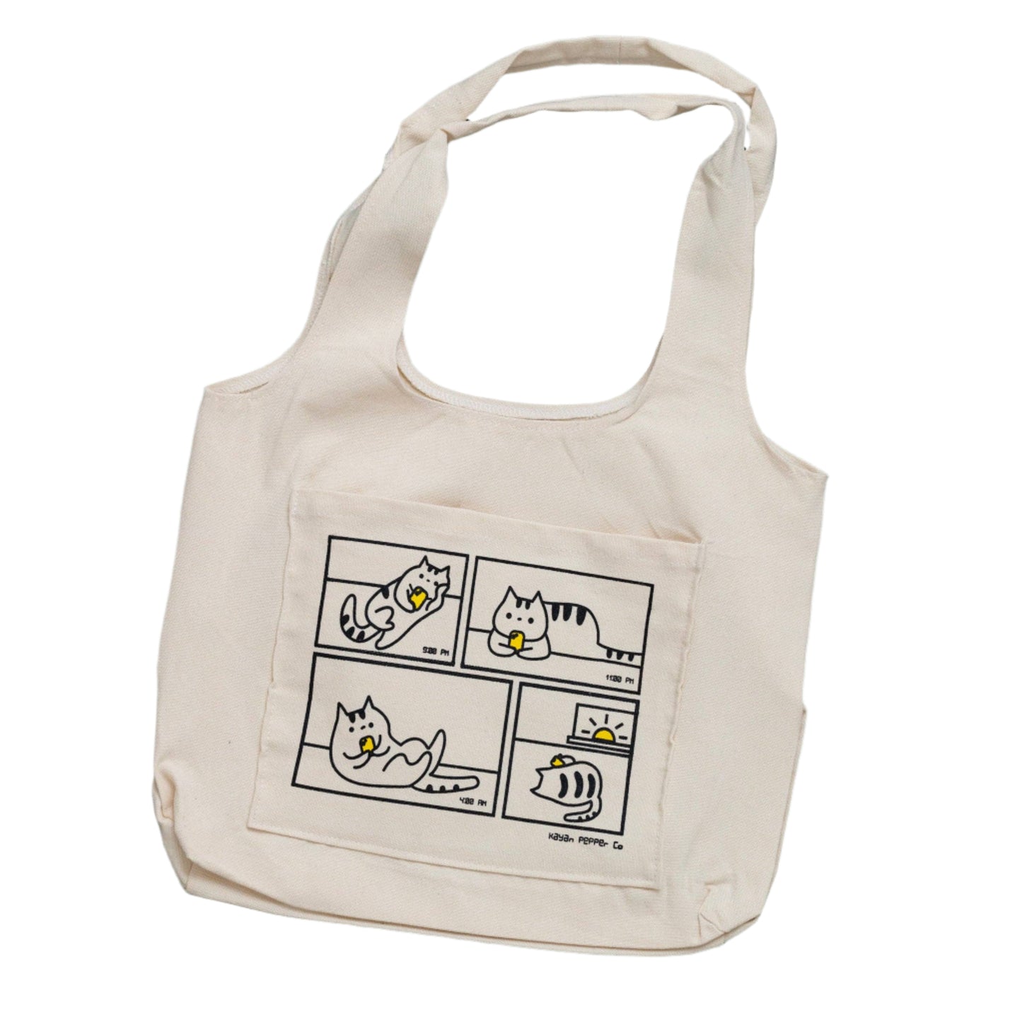 Kayan Pepper Co. - Doom Scrolling Cat - Screen Printed Heavy Canvas Tote Bag