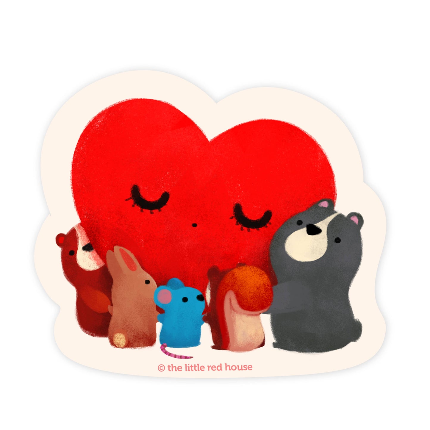 The Little Red House - Heart Animal Friends Vinyl Sticker