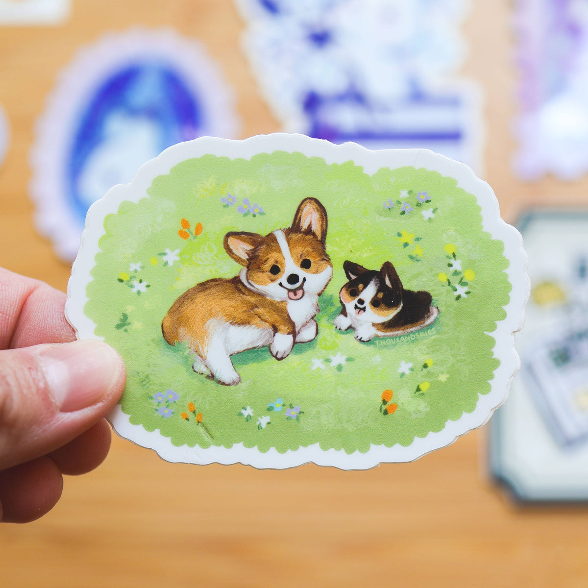 Thousand Skies - Vinyl Sticker - Corgis in Spring
