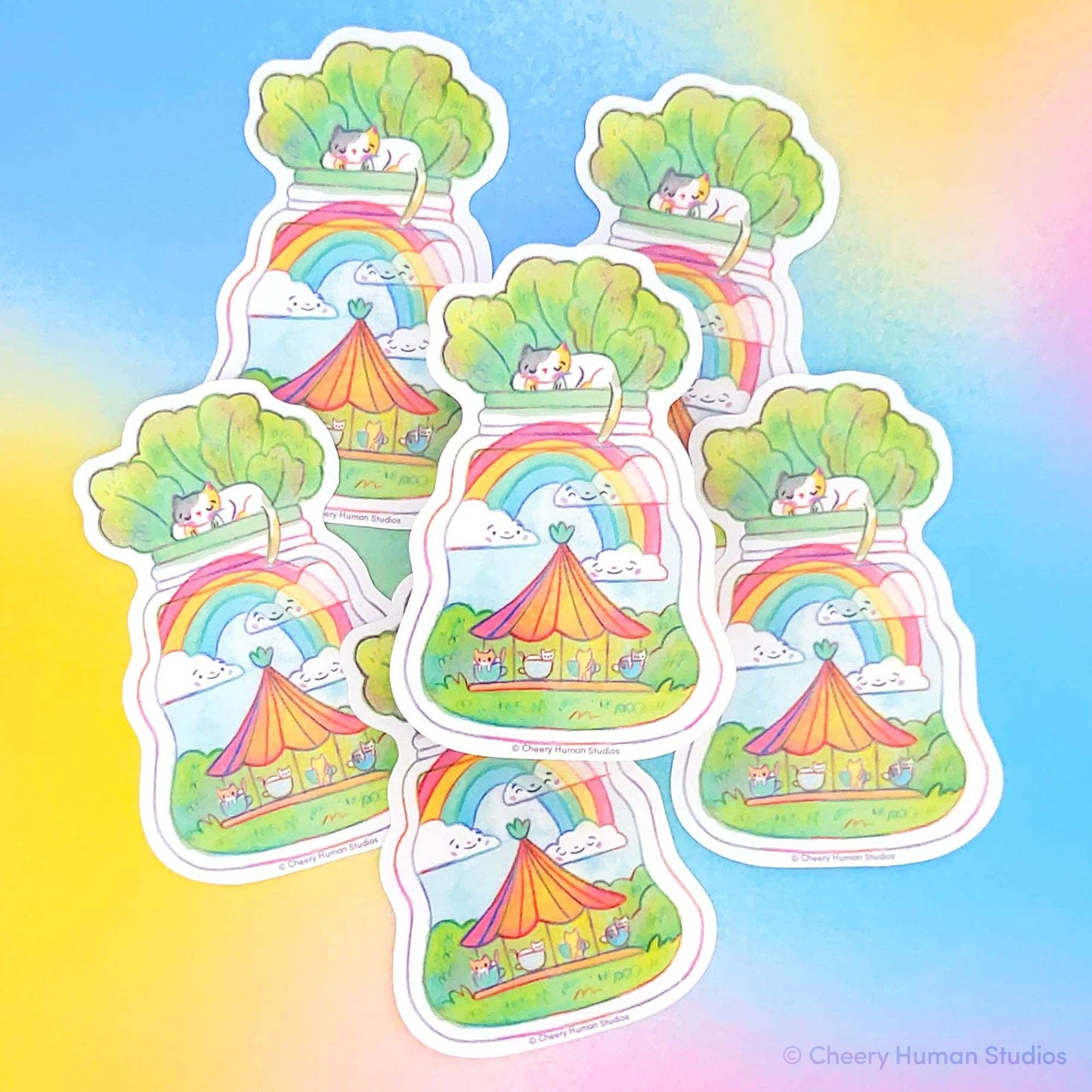 Cheery Human Studios - Vinyl Sticker - Tiny Worlds + Cats: Carousel