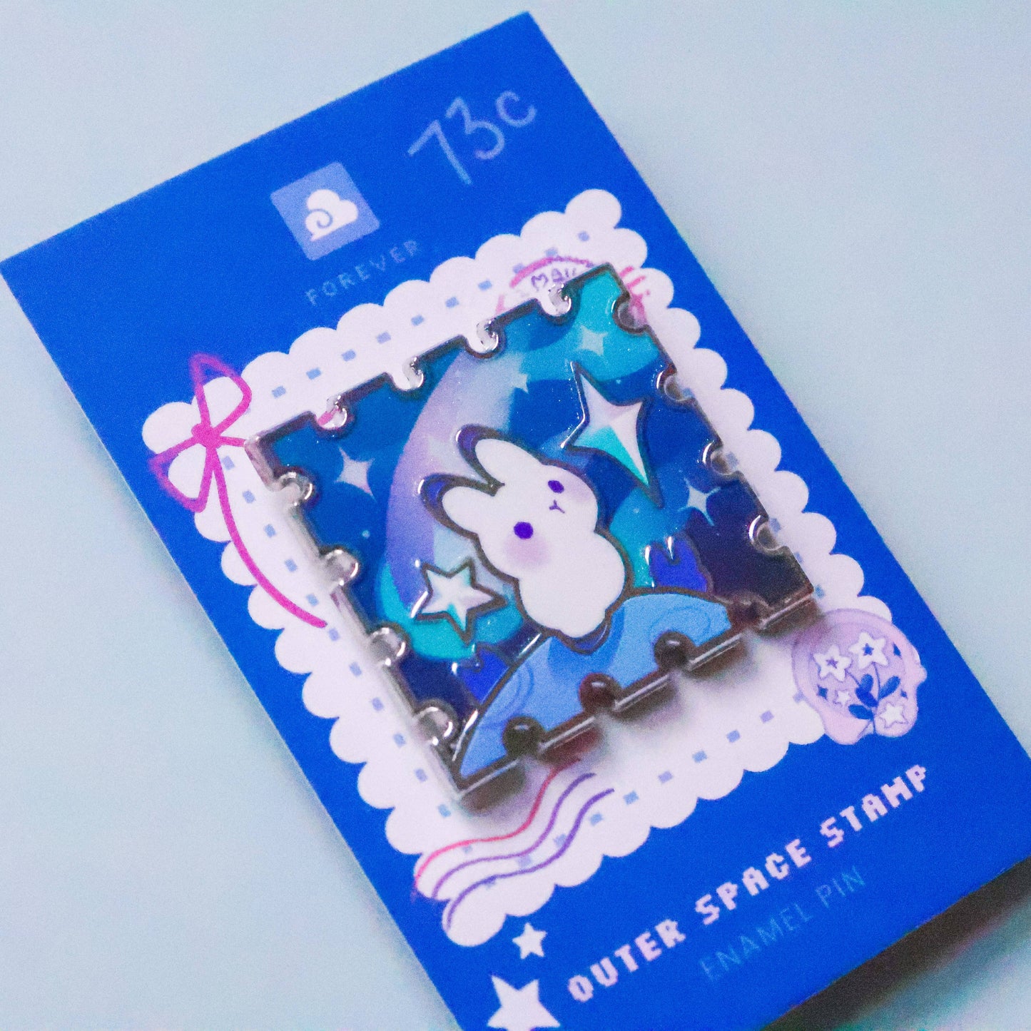 Thousand Skies - Enamel Pin - Rabbit in Outerspace Stamp