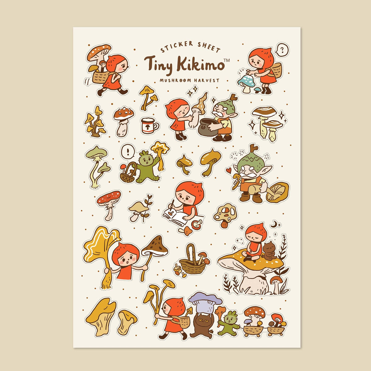 Tiny Kikimo - Sticker Sheet - Mushroom Harvest