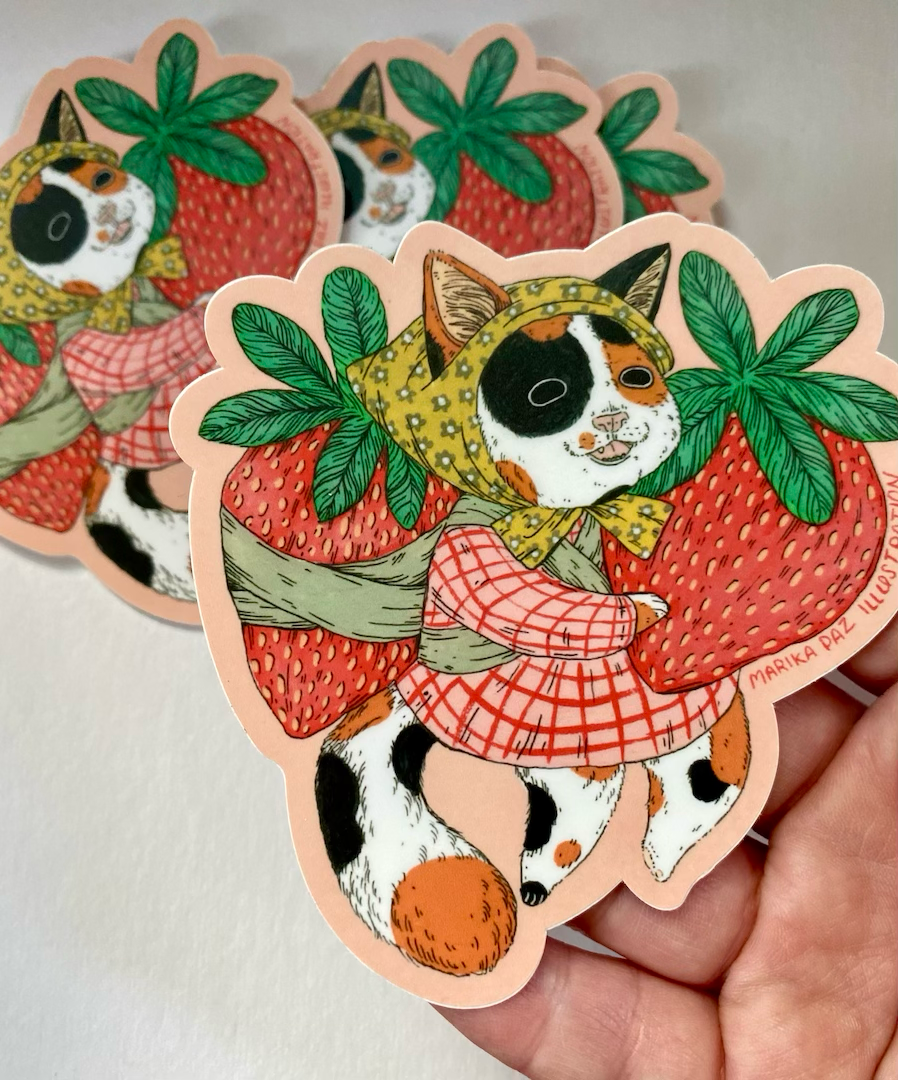 Marika Paz Illustration - Strawberry Cat Sticker