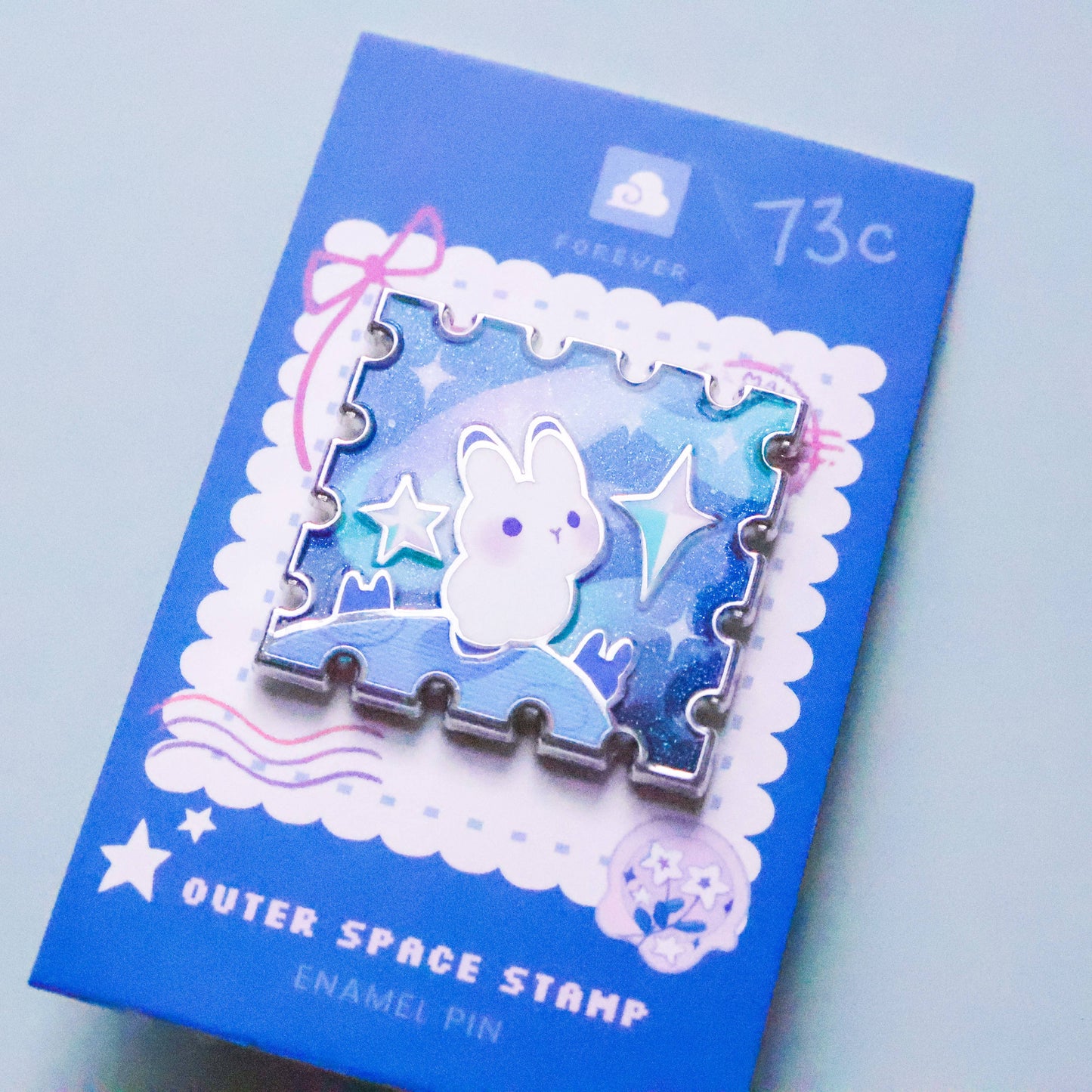 Thousand Skies - Enamel Pin - Rabbit in Outerspace Stamp