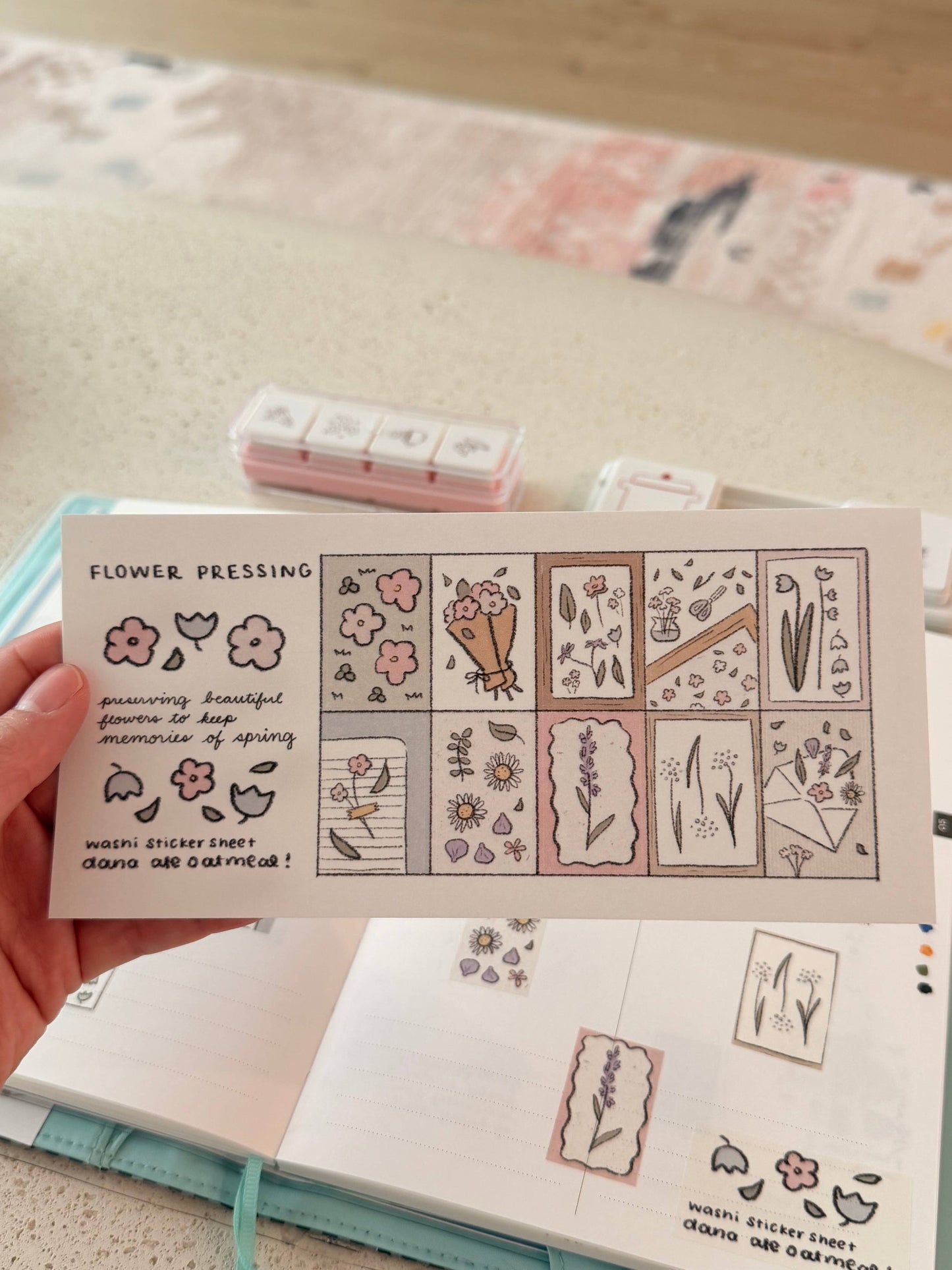dana ate oatmeal! - Flower Pressing Washi Sticker Sheet