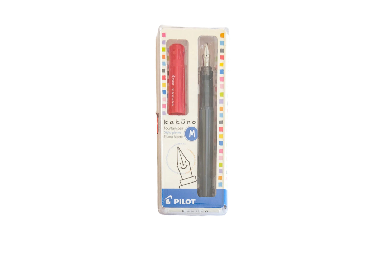 Kakuno Fountain Pen - Medium Nib, Gray Barrel/Red Cap