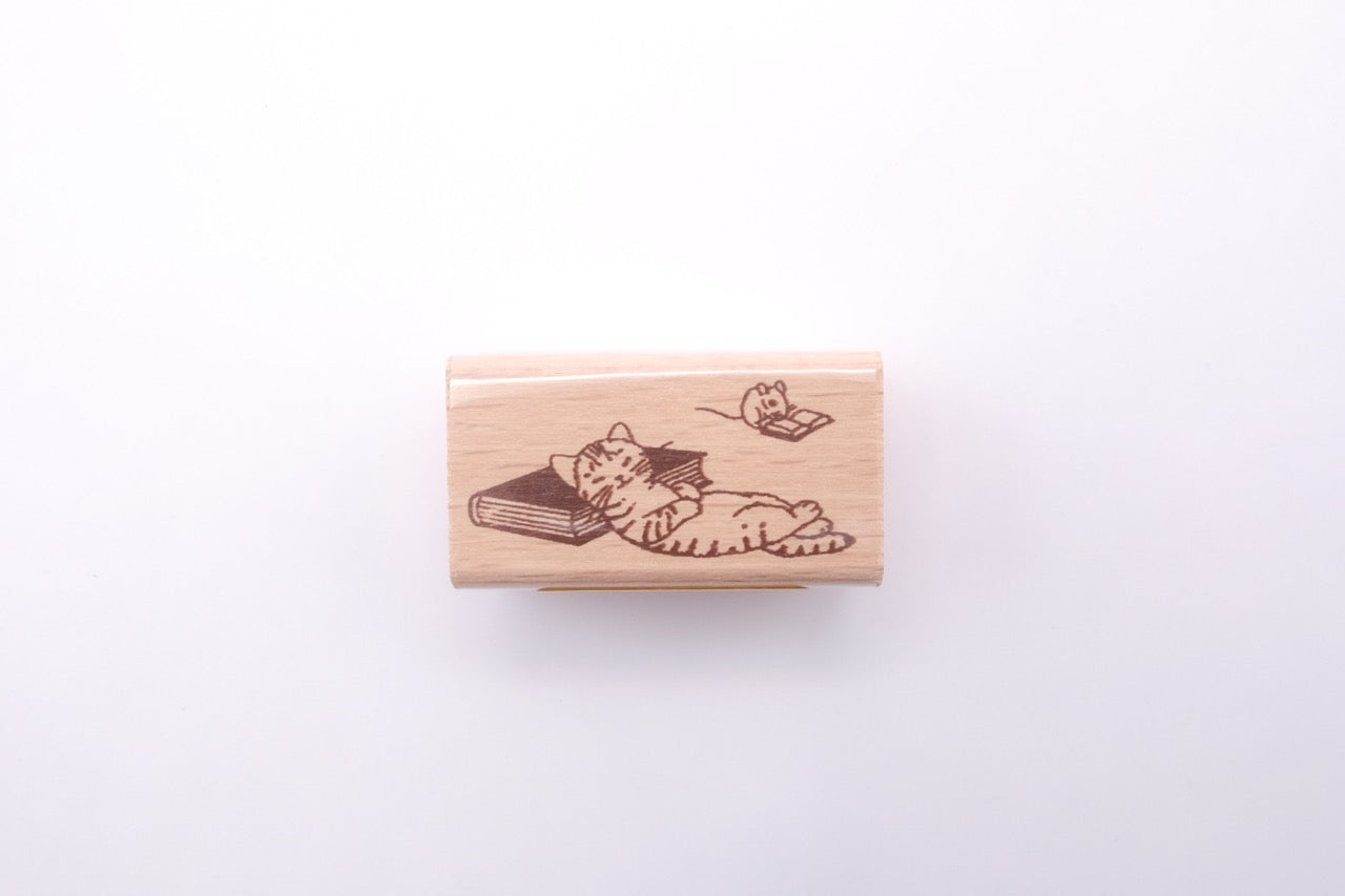 Pottering Cat - Large Rubber Stamp - Reading