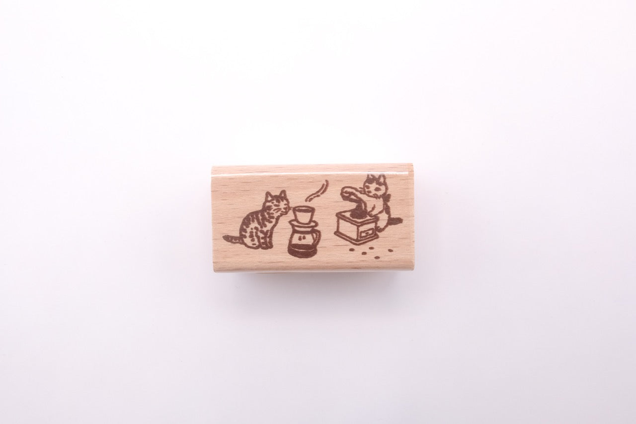 Pottering Cat - Large Rubber Stamp - Coffee
