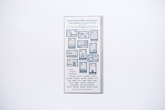 Oeda Letterpress Sticker Sheet - Dark Blue Stamps