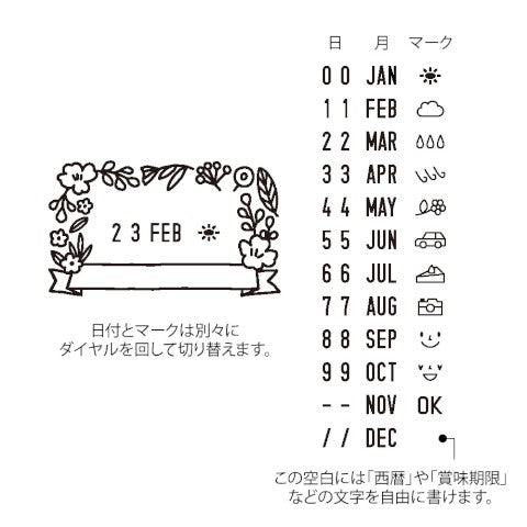 Midori Paintable Rotating Date Stamp - Flowers