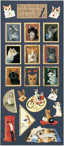 Pottering Cat Sticker Sheet - Stamp Style 1