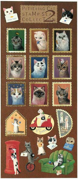 Pottering Cat Sticker Sheet - Stamp Style 2