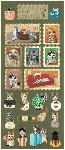 Pottering Cat Sticker Sheet - Stamp Style 3