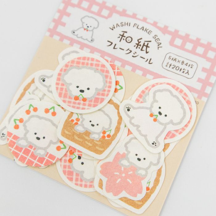 Furukawashiko Washi Flake Stickers - Cherry Blossoms And White Dogs