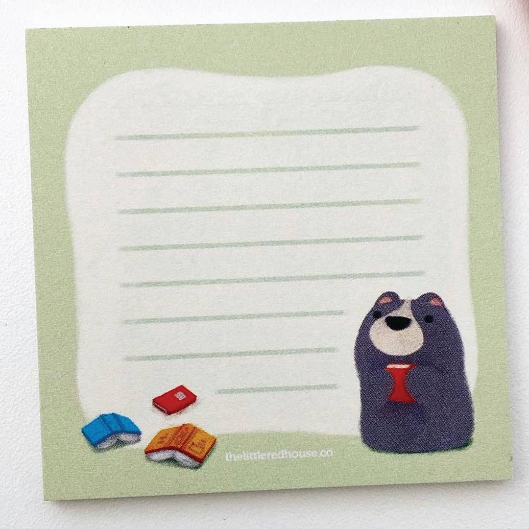 The Little Red House - Bear with Books Lined Sticky Note