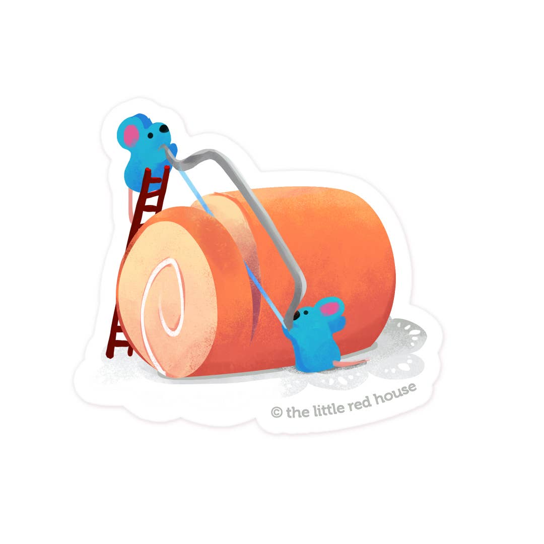 The Little Red House - Roll Cake with Mice Clear Sticker