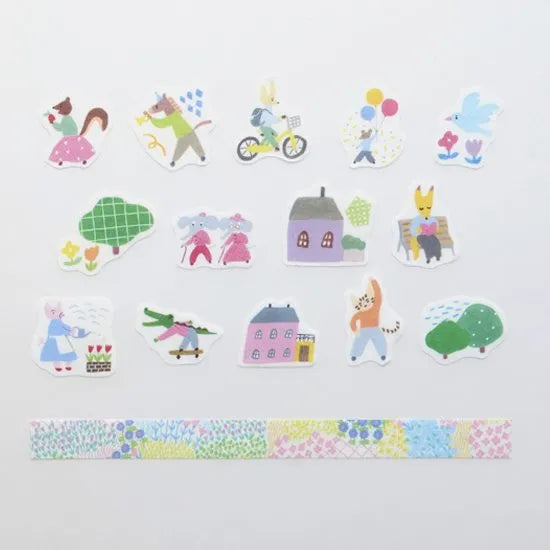 Bande Washi Tape & Sticker Roll Set - Animal City and Flower Garden