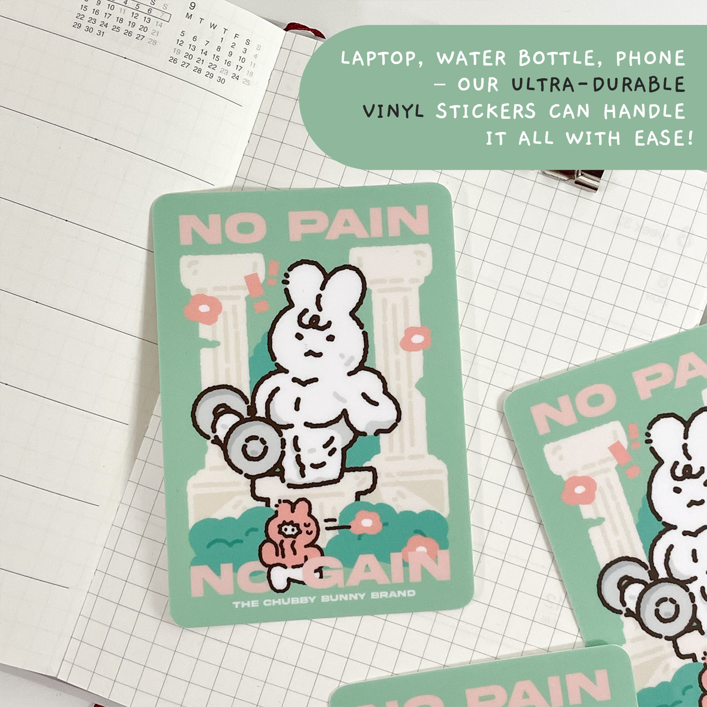 The Chubby Bunny Brand - No Pain No Gain Workout Vinyl Sticker