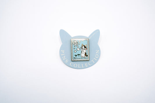 Pottering Cat Enamel Pin - Blowing Bubbles
