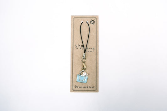 Pottering Cat Enamel Charm - Blue Bag