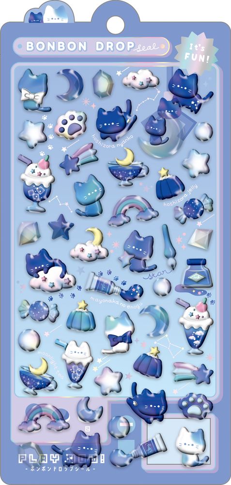 Q-LIA - Bonbon Drop 3D Stickers - Blue Sky Kittens