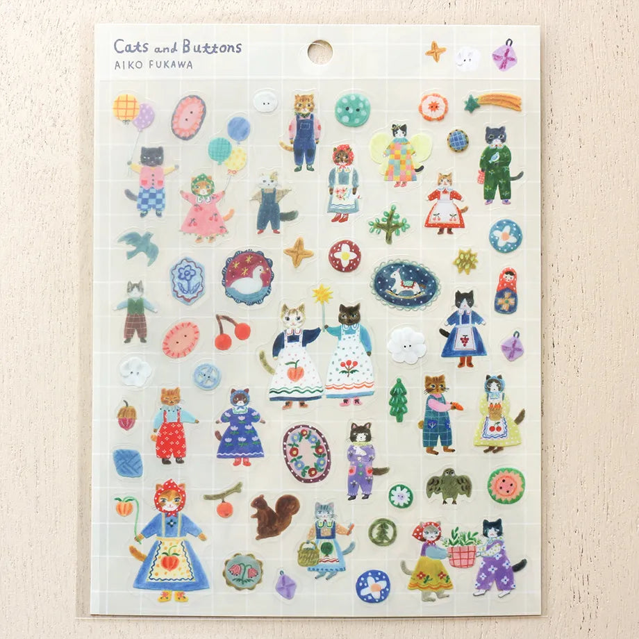 Cozyca x Aiko Fukawa - Sticker Sheet - Cats and Buttons