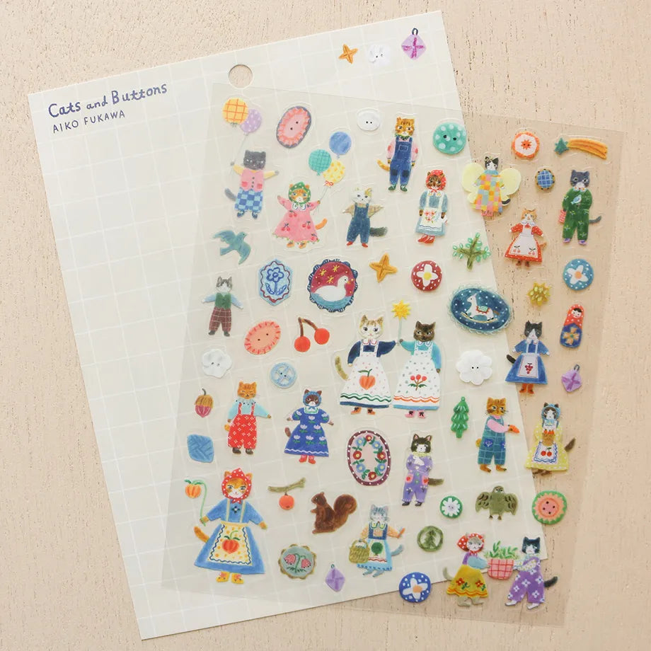 Cozyca x Aiko Fukawa - Sticker Sheet - Cats and Buttons
