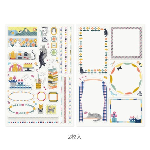Midori Yuru Log Sticker Sheets - Cat