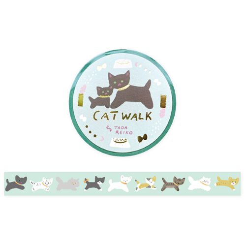 Cozyca x Tada Reiko - Gold Foil Washi Tape - Cat Walk