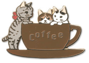 Pottering Cat Enamel Pin -  Coffee Cup