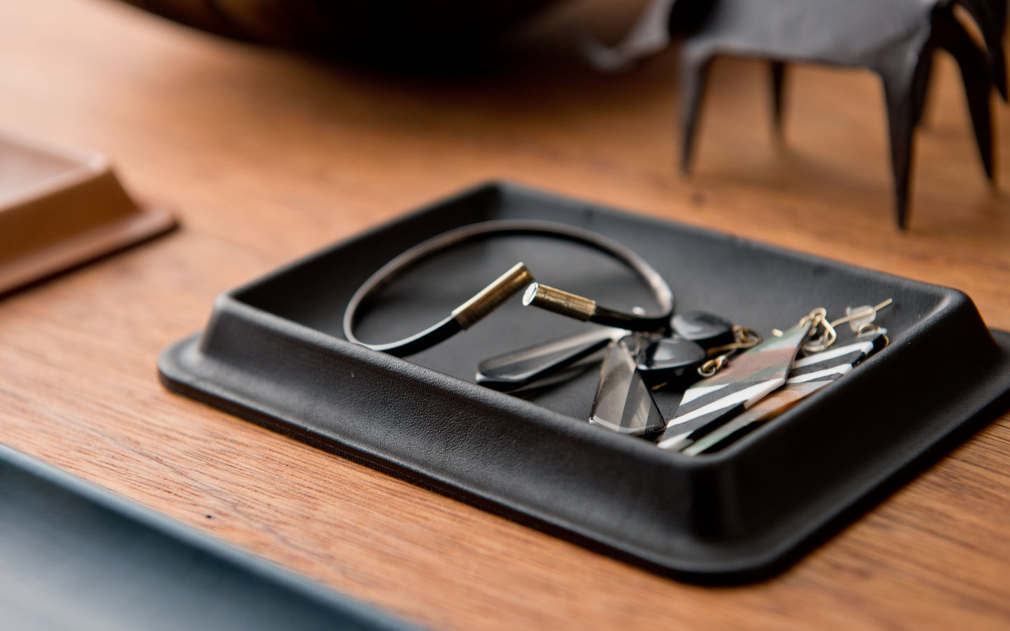 colm Leather Tray S Black