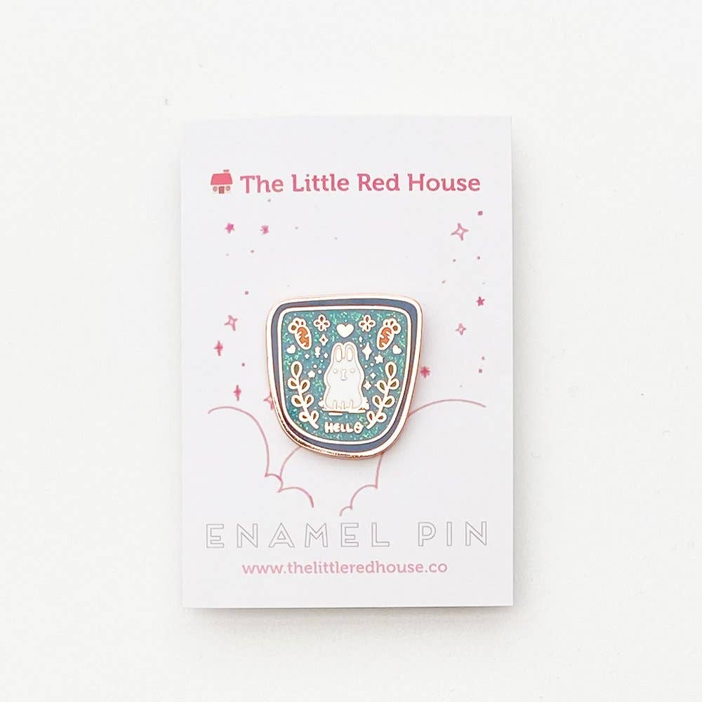 The Little Red House - Enamel Pin - Bunny Hello Badge Speckle