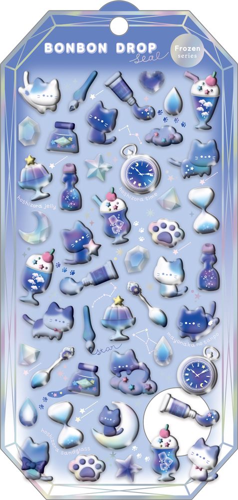 Q-LIA - Bonbon Drop 3D Stickers - Frozen Series - Dark Blue Cat