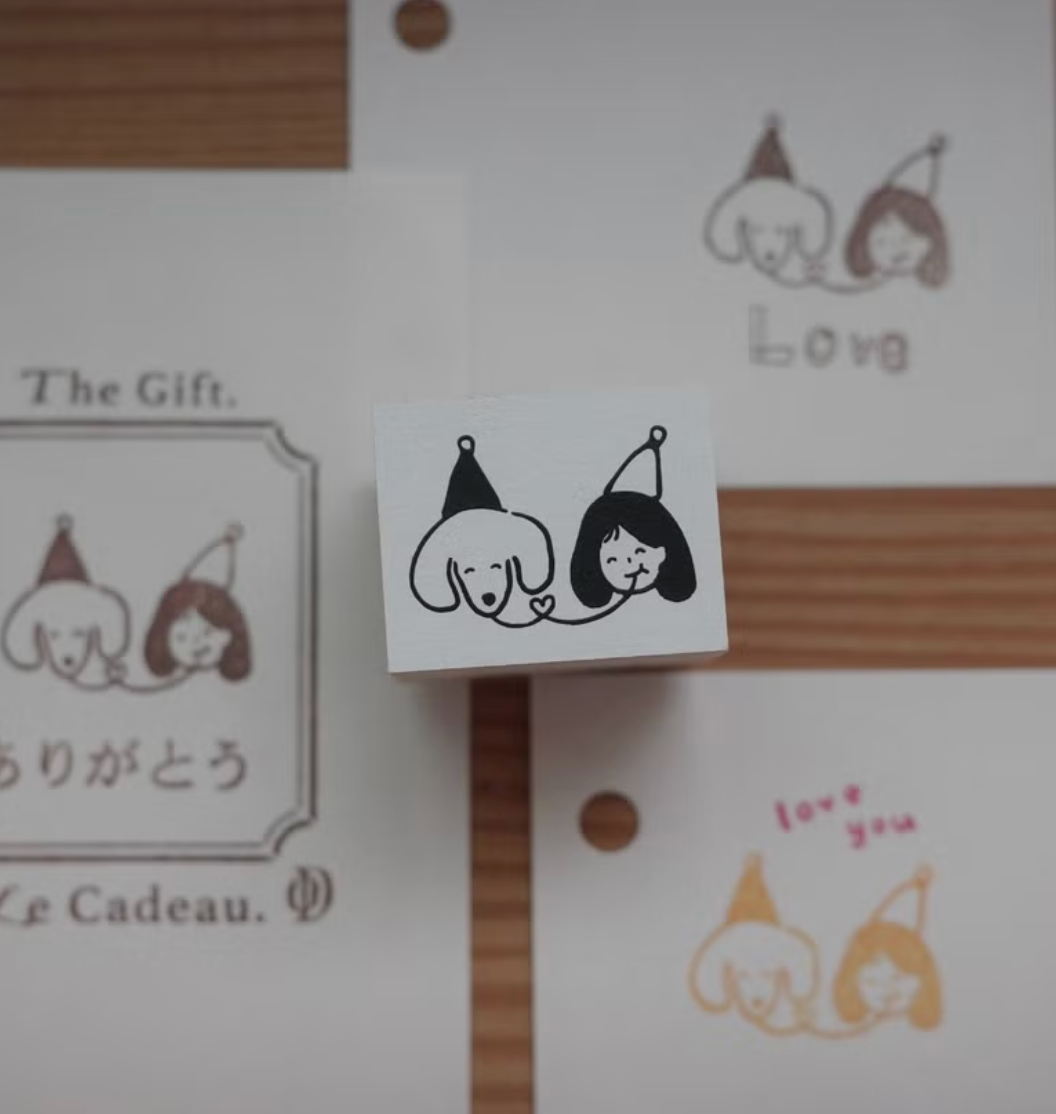 Ginny Lambkin - Rubber Stamp - Dog and Girl