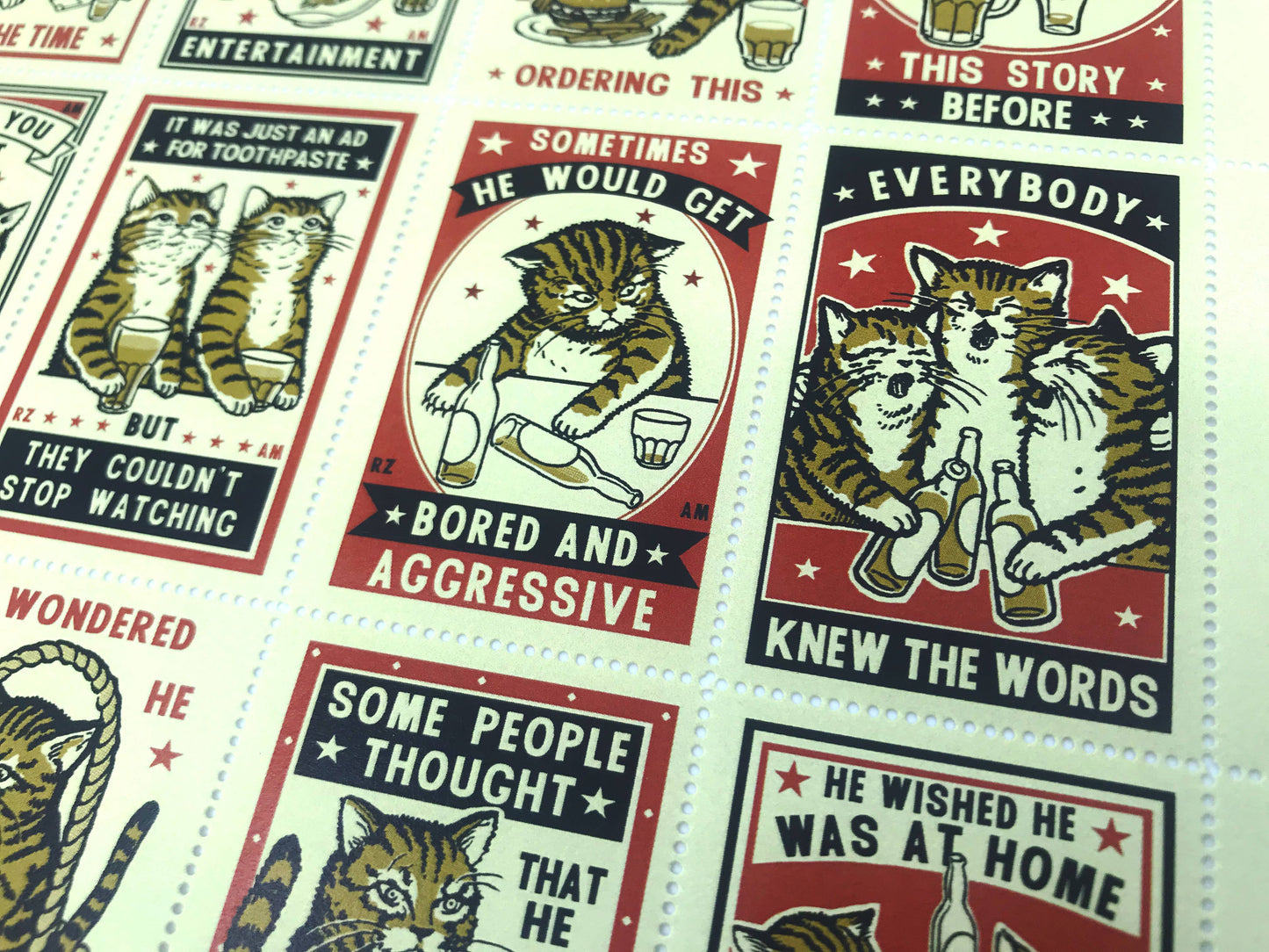 The Portland Stamp Company - Drunk Cats - Lick & Stick Stamps