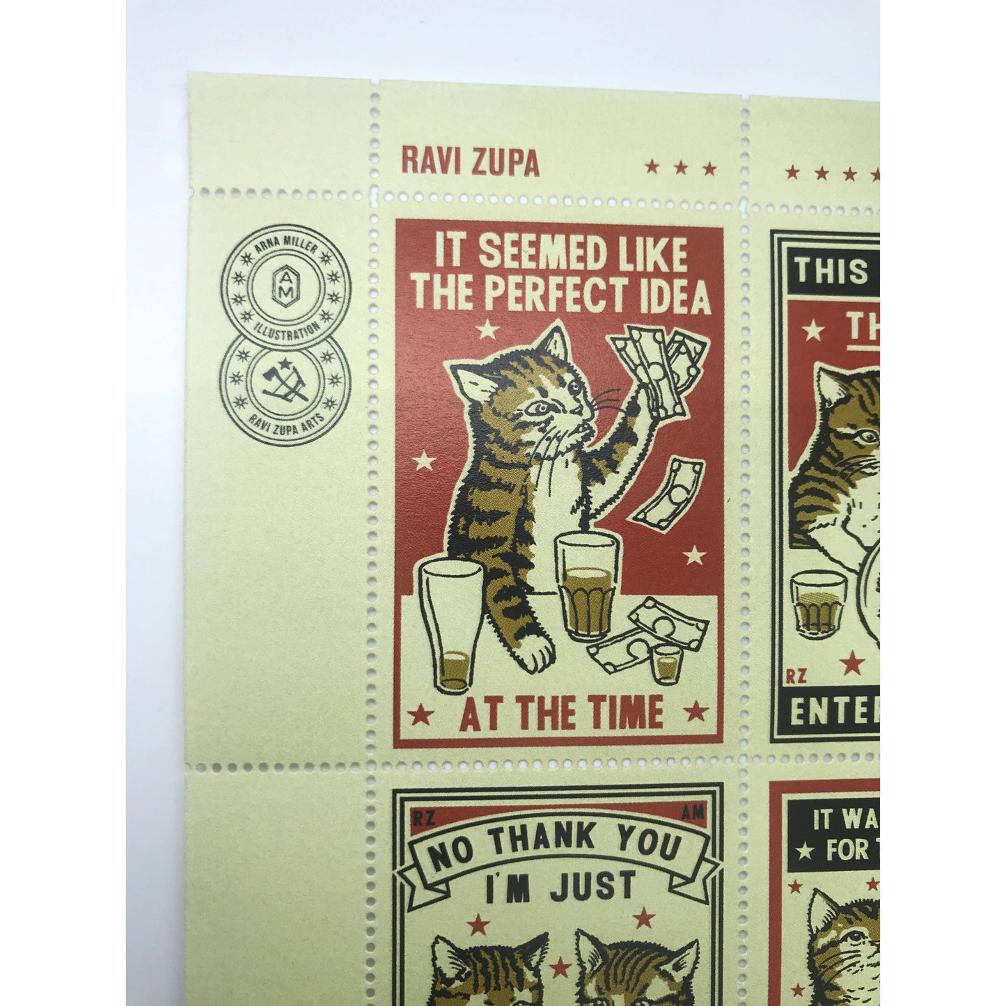 The Portland Stamp Company - Drunk Cats - Lick & Stick Stamps