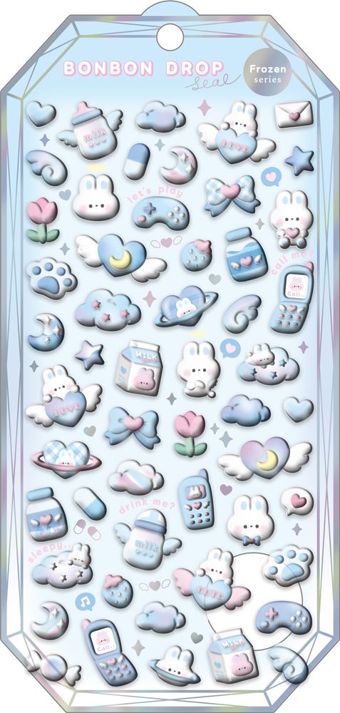 Q-LIA - Bonbon Drop 3D Stickers - Frozen Series - Light Blue Bunny