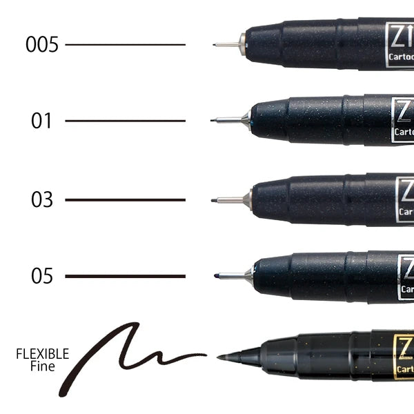Kuretake - ZIG Cartoonist Mangaka Pen Set - 5 Tips - Black