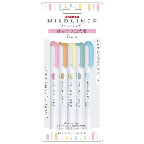 Zebra Mildliner 5 Color Set - Mild & Flourescent