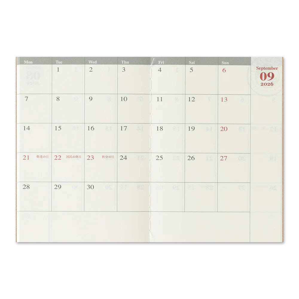 TRAVELER'S Passport Size Refill - 2026 Monthly