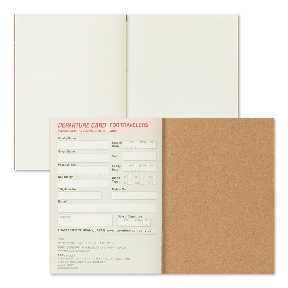 TRAVELER'S Passport Size Refill - 2026 Monthly