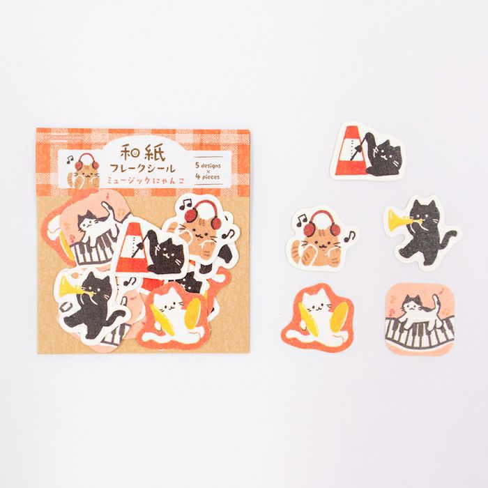 Furukawashiko Washi Flake Stickers - Music & Cat