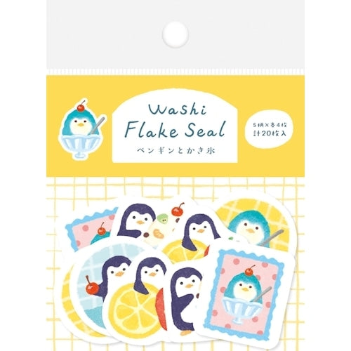 Furukawashiko Washi Flake Stickers - Summer Collection - Penguin and Shaved Ice