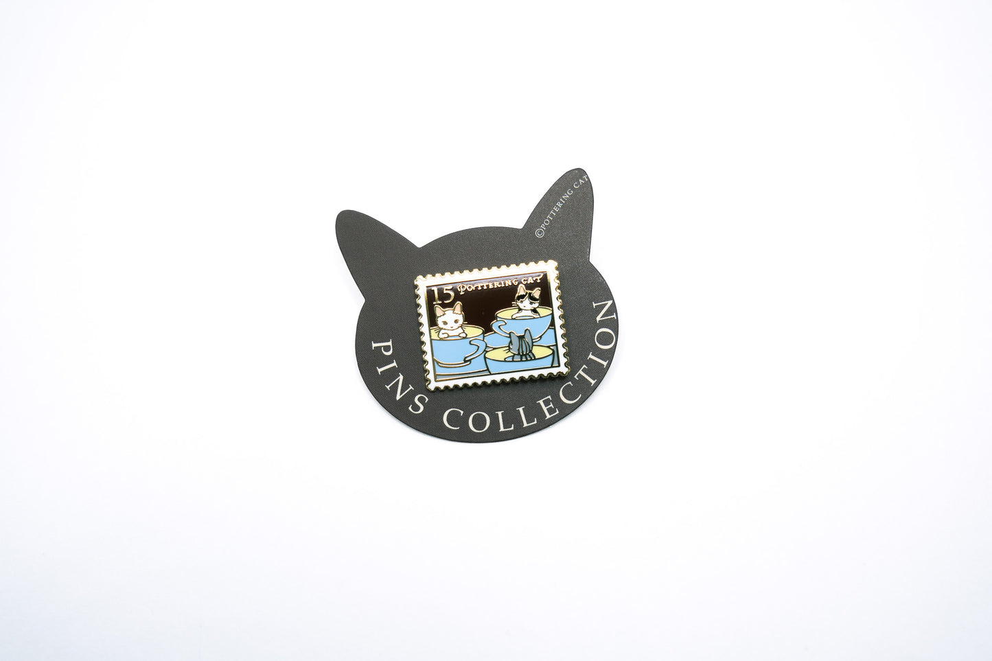 Pottering Cat Enamel Pin - Rotating Coffee