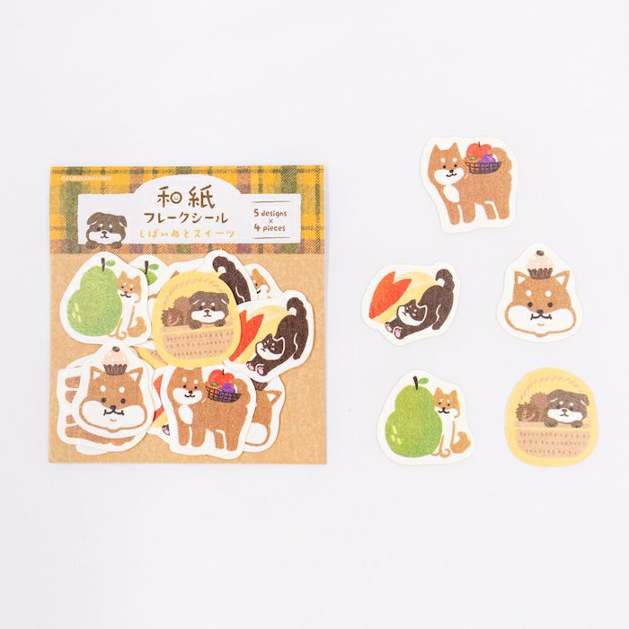 Furukawashiko Washi Flake Stickers - Shiba Inu & Sweets