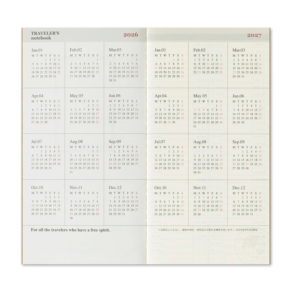 TRAVELER'S Regular Size Refill - 2026 Weekly Vertical