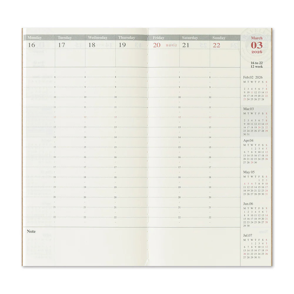 TRAVELER'S Regular Size Refill - 2026 Weekly Vertical