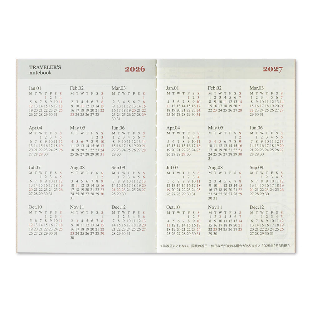 TRAVELER'S Passport Size Refill - 2026 Weekly