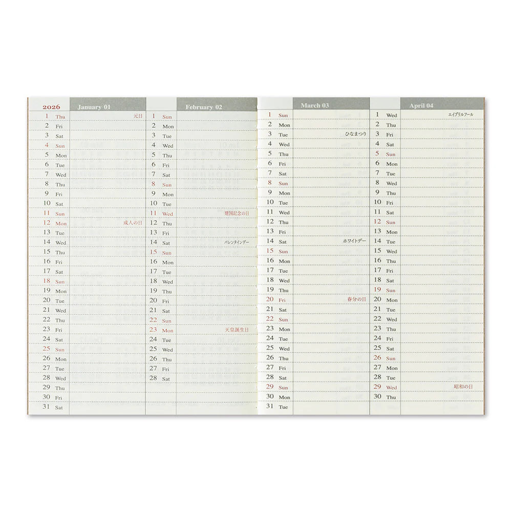 TRAVELER'S Passport Size Refill - 2026 Weekly