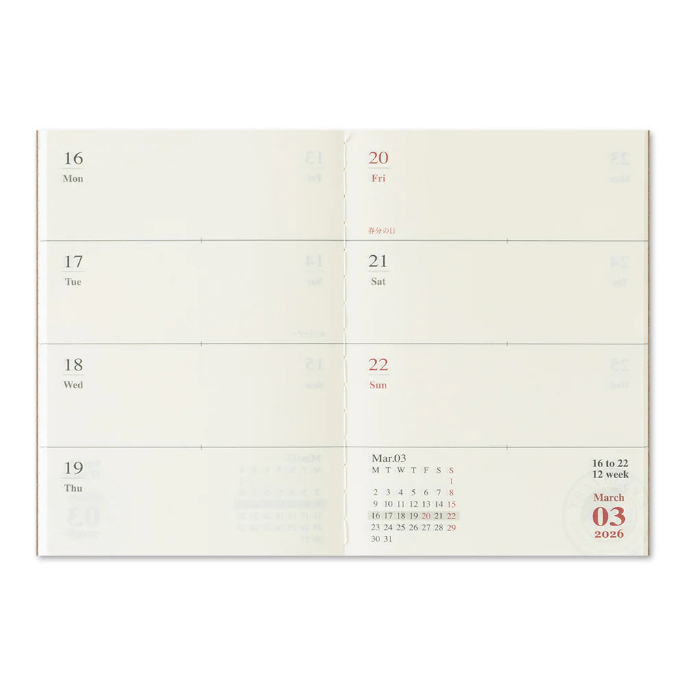 TRAVELER'S Passport Size Refill - 2026 Weekly